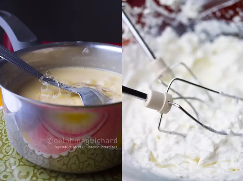 Bavaroise et billes de caramel 3 crème anglaise, gélatine et chantilly