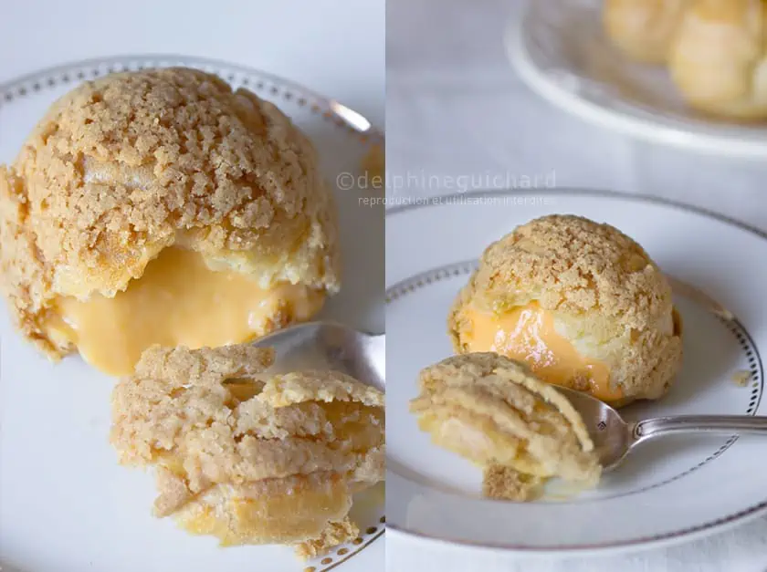 Choux à la crème de patate douce et rhubarbe