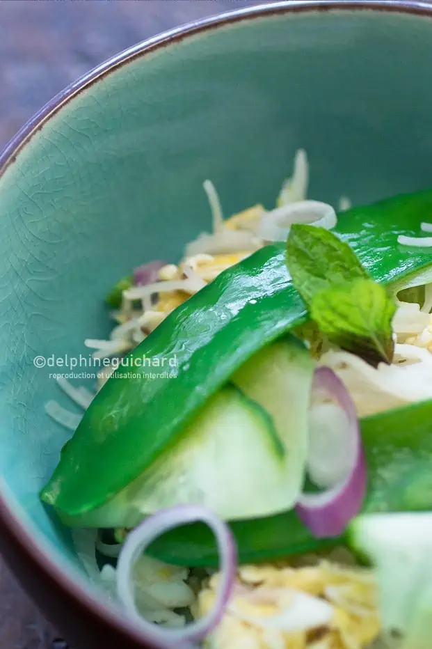 Vermicelles de riz et légumes croquants à la menthe