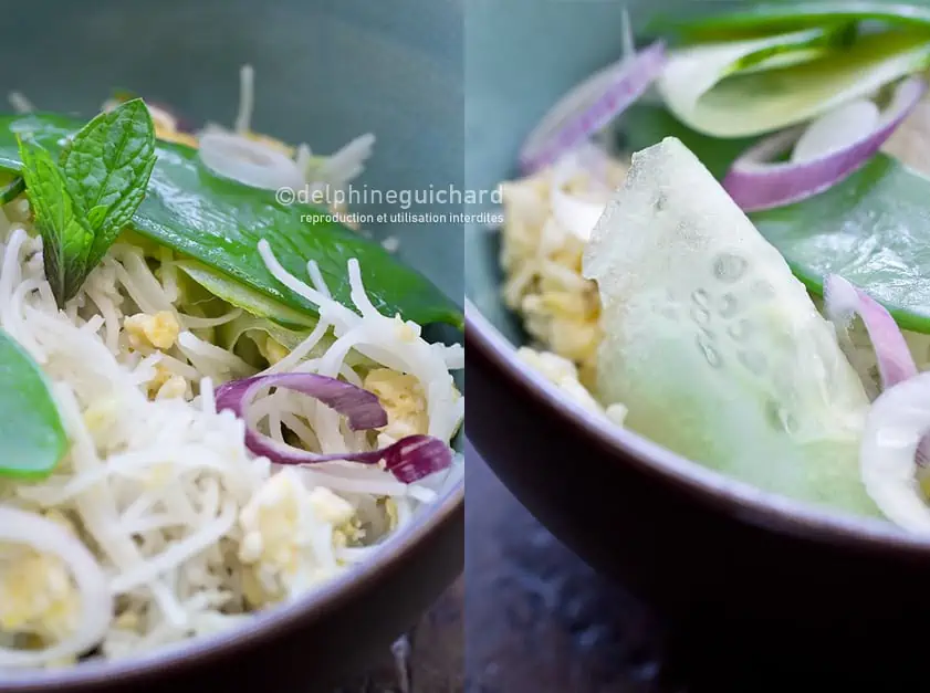 Vermicelles de riz et légumes croquants à la menthe