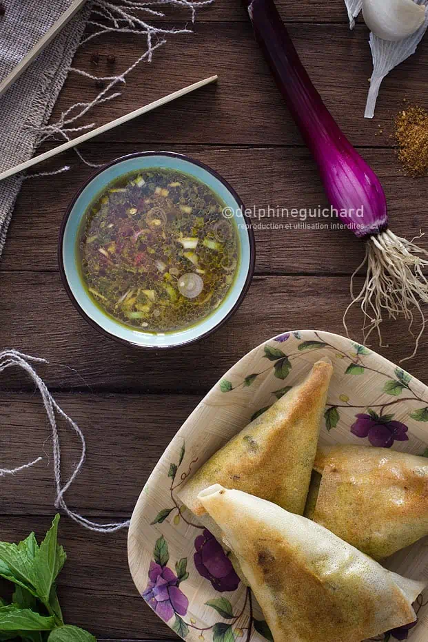 Samoussa de bœuf et sauce au pamplemousse - Beef samosas ans pomelo sauce