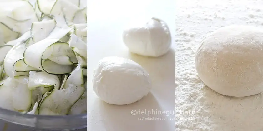 Pizza courgette, mozzarella, menthe : saveurs et subtilité. 2 Une pizza généreusement recouverte de courgettes marinées, mozzarella, tomates pour la pointe de sucré, et agréablement ponctuée de notes de menthe fraîche.
