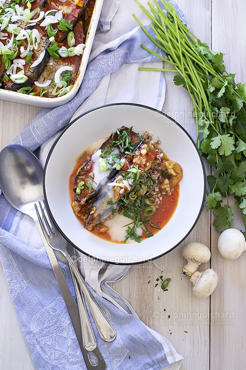 Moussaka végétale, plat complet gourmand et généreux au kasha et hachis de soja (vegan) 
