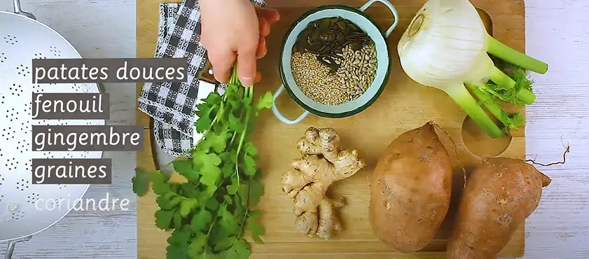 Soupe de patate douce, épaisse et parfumée, fenouil et gingembre