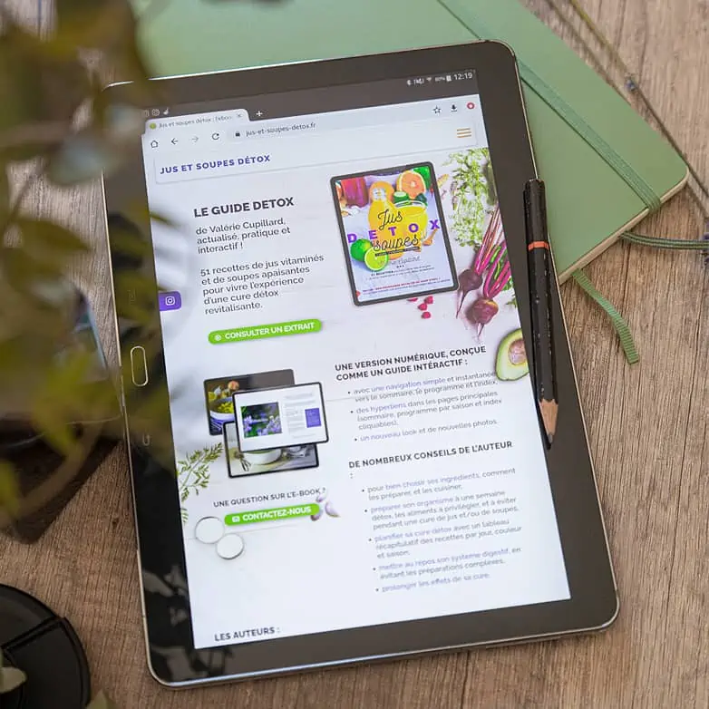 Landing page de Jus et soupes détox l'ebook
