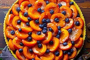 Disposer les médaillons d'abricots régulièrement sur le fond de tarte, en les chevauchant